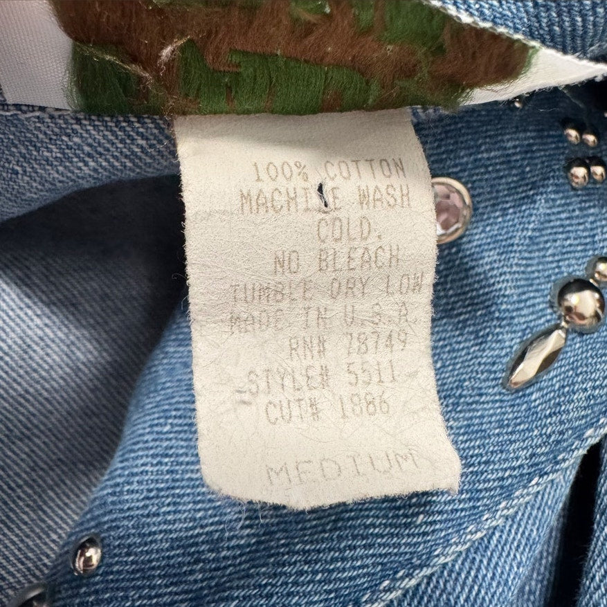 pado vintage embellished blue denim jean blazer jacket