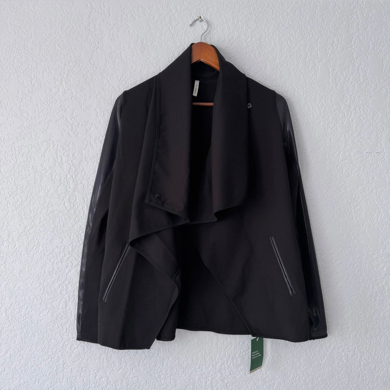 Halara Black Waterfall Faux Leather Patchwork Work Jacket Size Medium