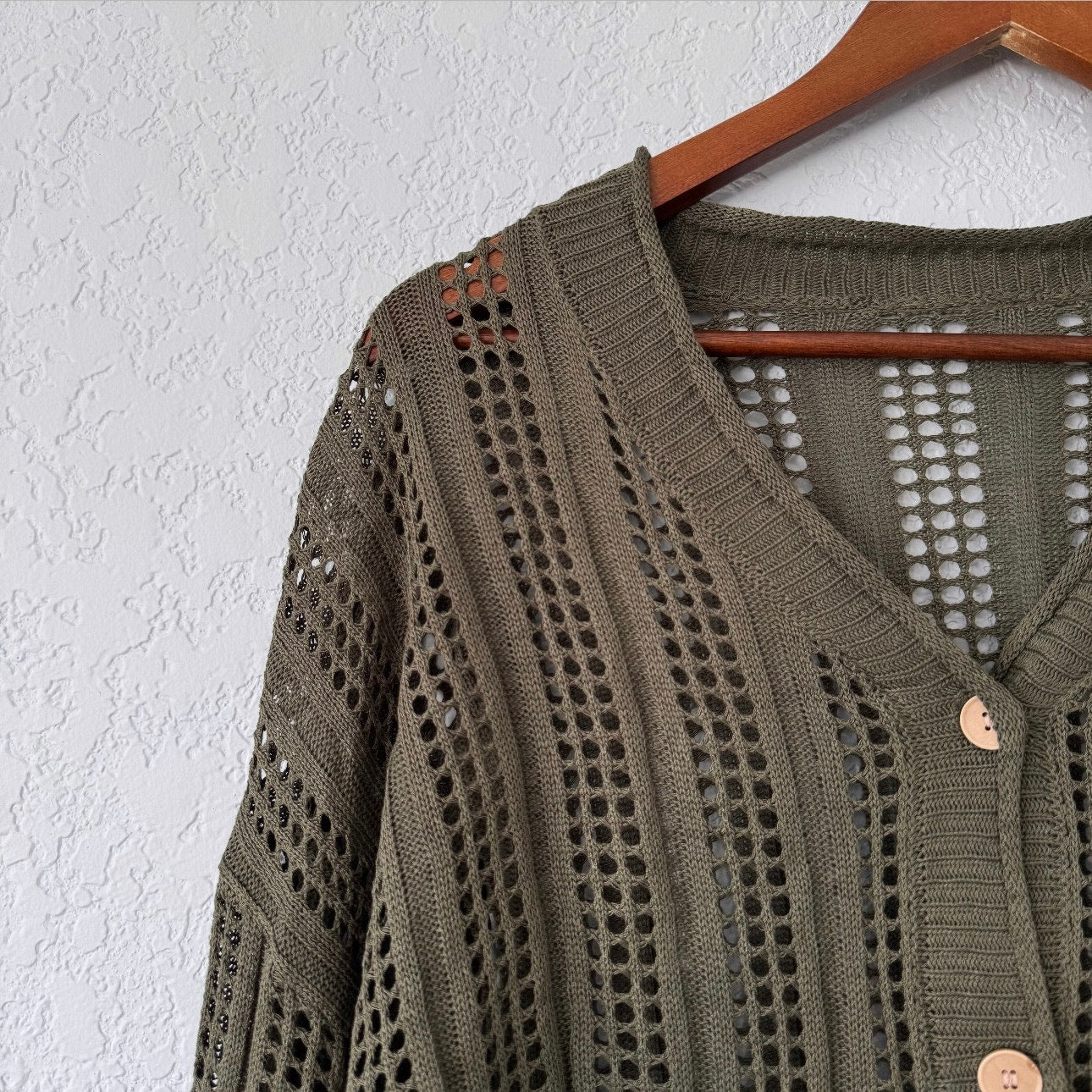 Ubranded Long Sleeve Open Knit Button Up Top