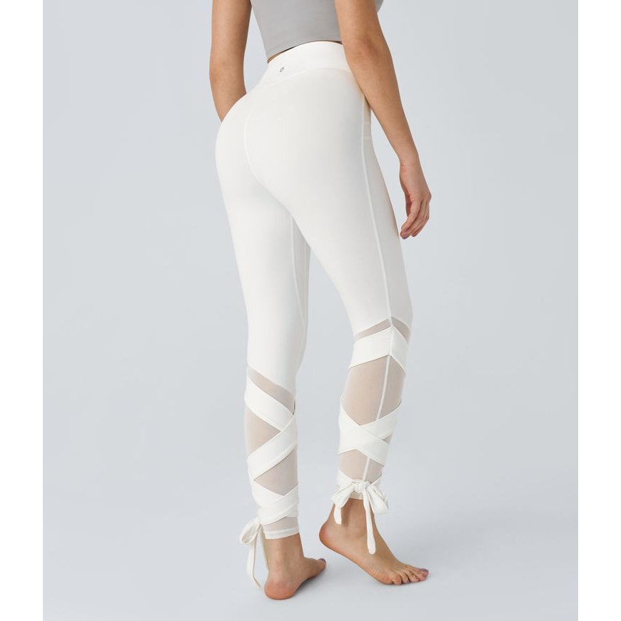 Halara Softlyzero High Waisted Contrast Mesh Lace Up Yoga Leggings