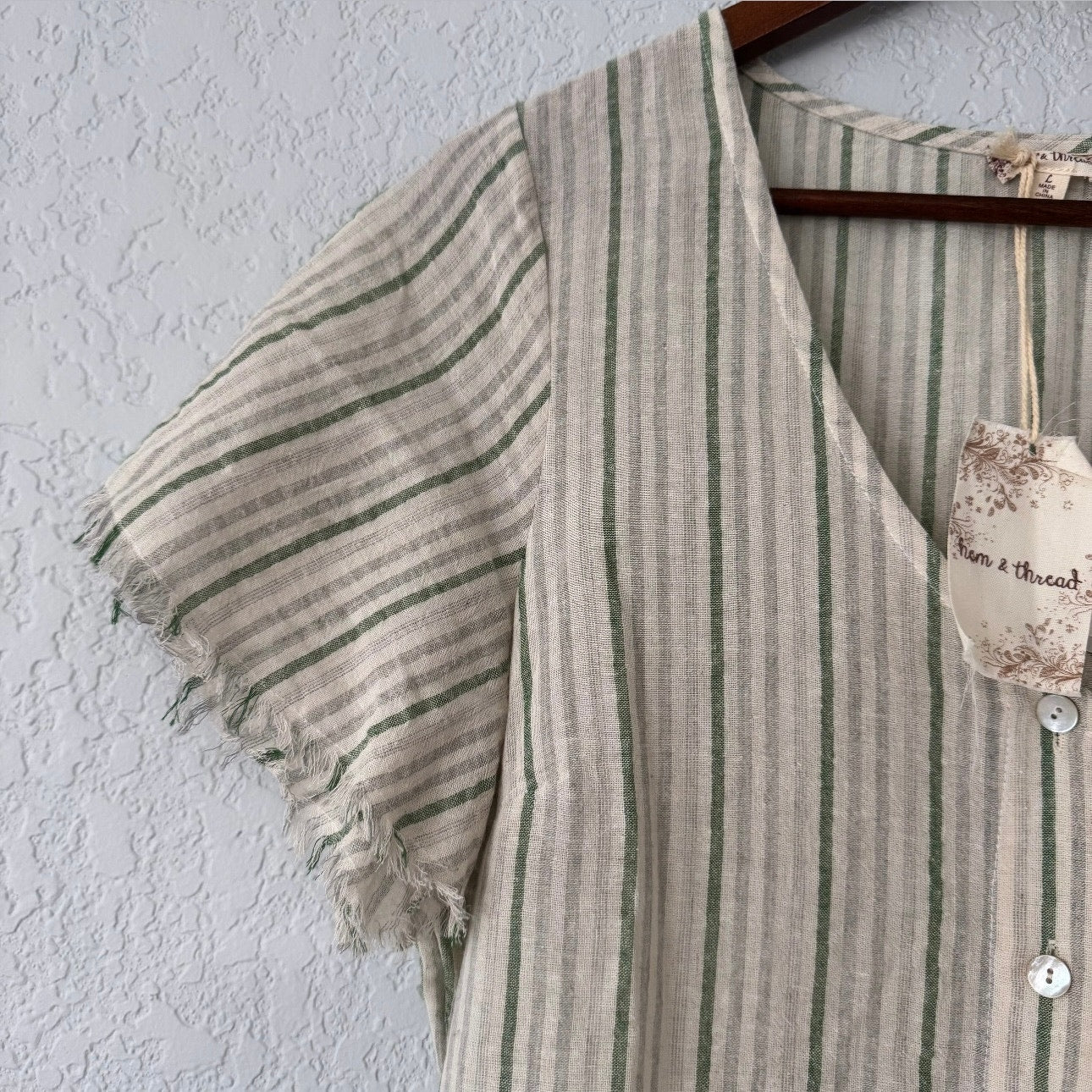 Hem + Thread Striped Short Sleeve Linen Liora Jumpsuit