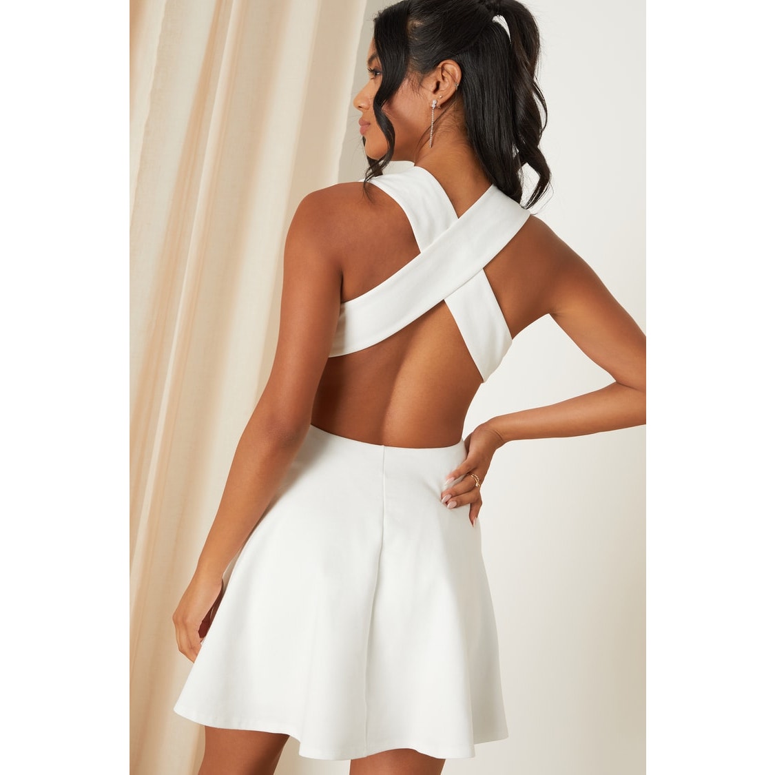 Lulu's White Going Steady White Backless Skater Dress Size X-large