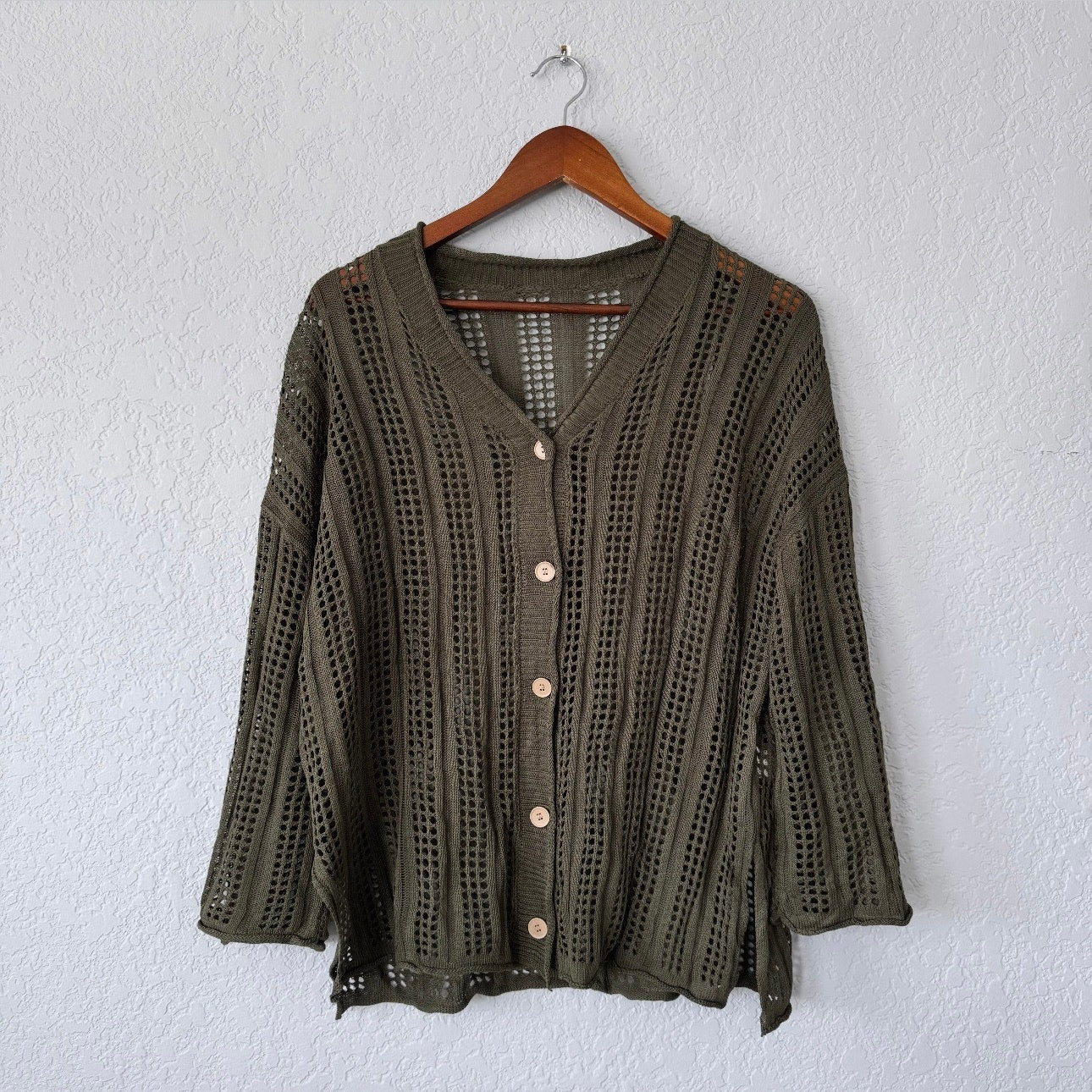 Ubranded Long Sleeve Open Knit Button Up Top