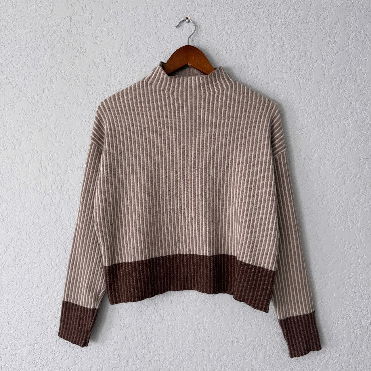 Tahari Striped Color Block Turtle Neck Long Sleeved Sweater