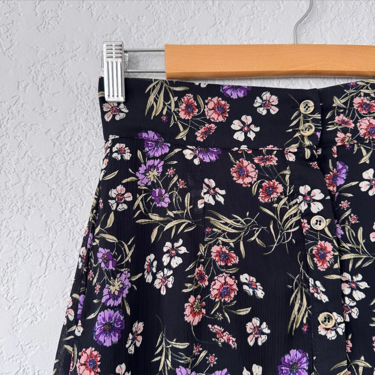 L&B Floral Print Button Front Midi Skirt