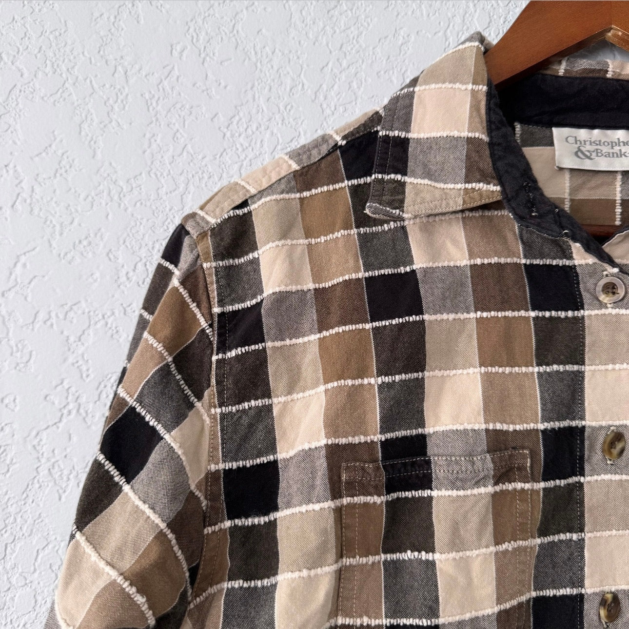 Christopher & Banks Plaid Button Up Denim Jacket