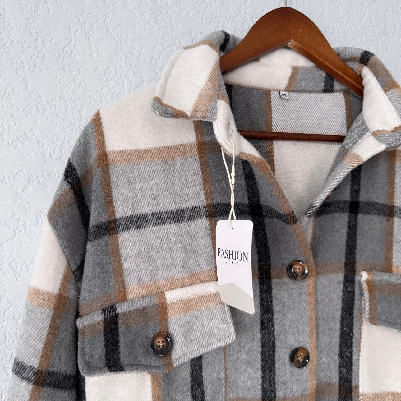 Fashion Clothing Plaid Long Sleeve Tunic Length Flannel Shacket