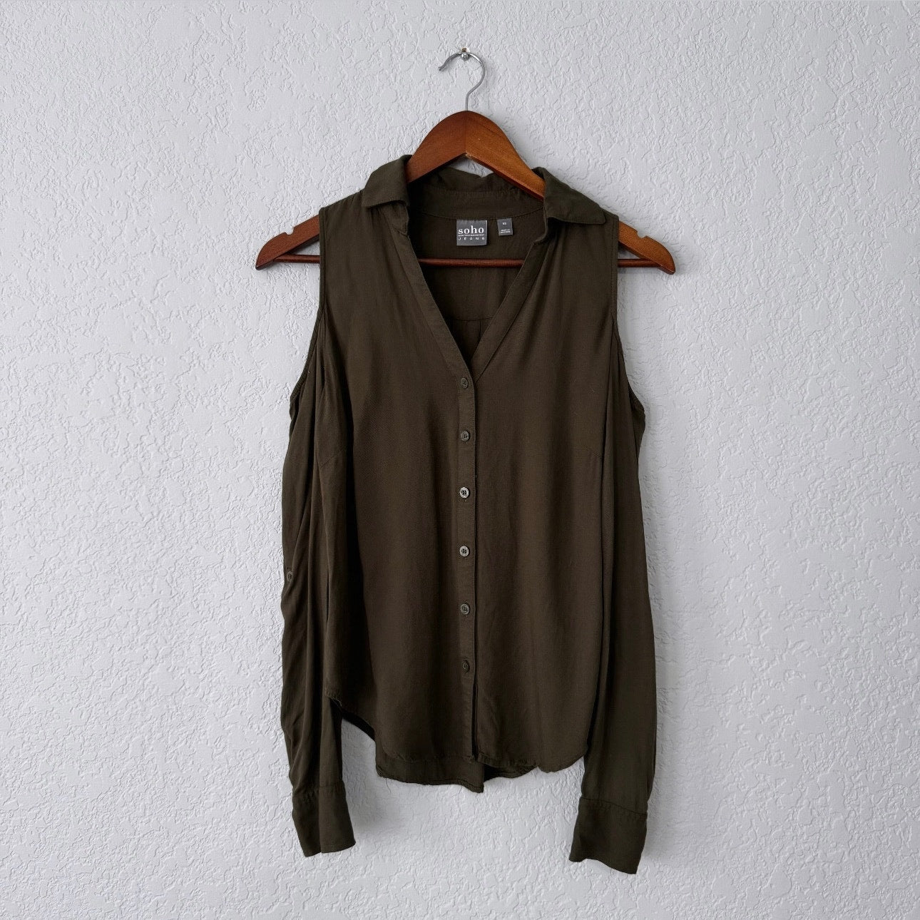 Soho Jeans Cold Shoulder Long Sleeve Button Up Top