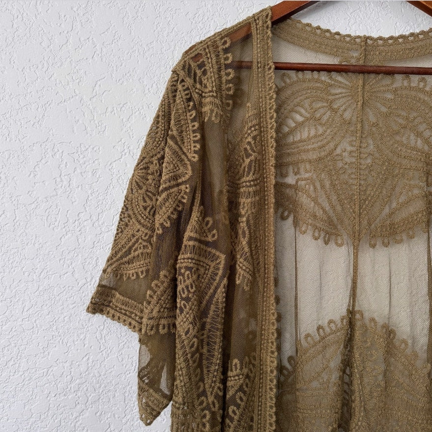 unbranded olive green one size lace kimono shawl