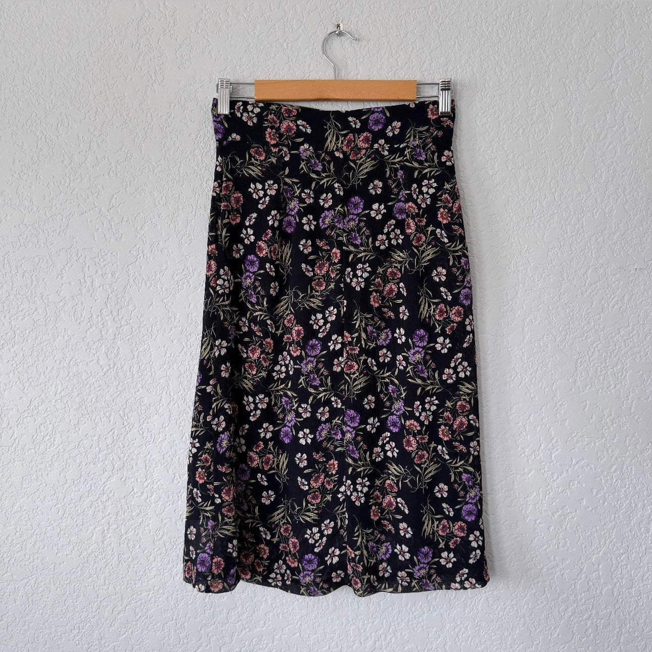 L&B Floral Print Button Front Midi Skirt