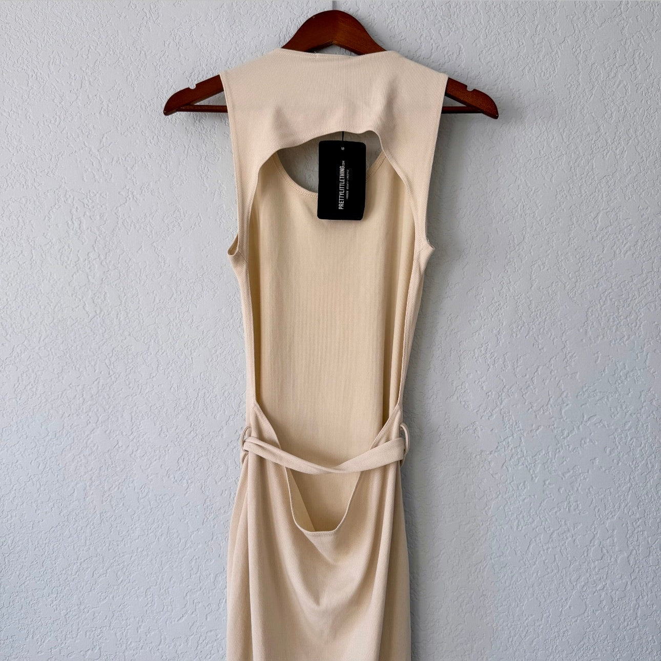 PrettyLittleThing Rib Cut Out Back Tie Waist Midi Dress