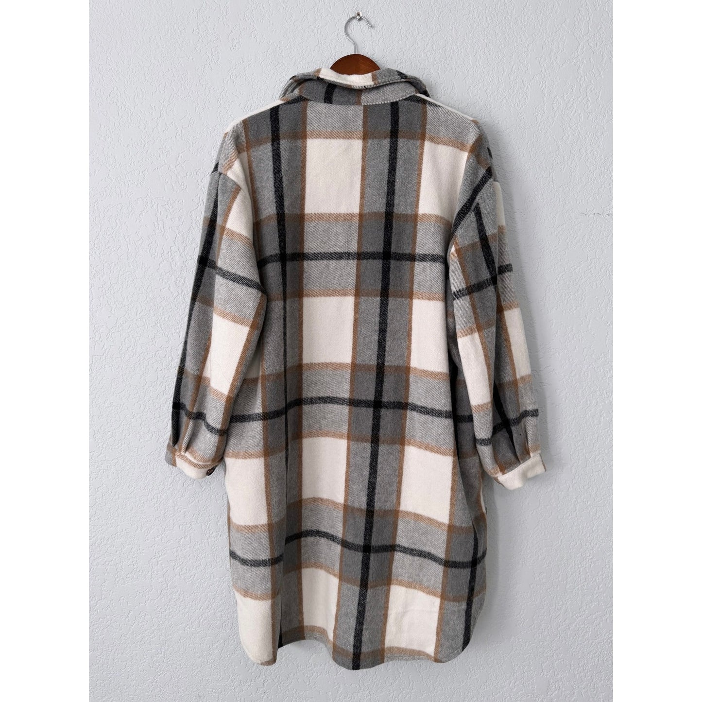 Fashion Clothing Plaid Long Sleeve Tunic Length Flannel Shacket