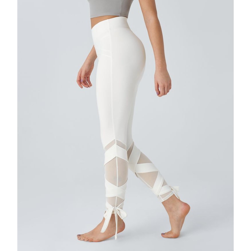 Halara Softlyzero High Waisted Contrast Mesh Lace Up Yoga Leggings