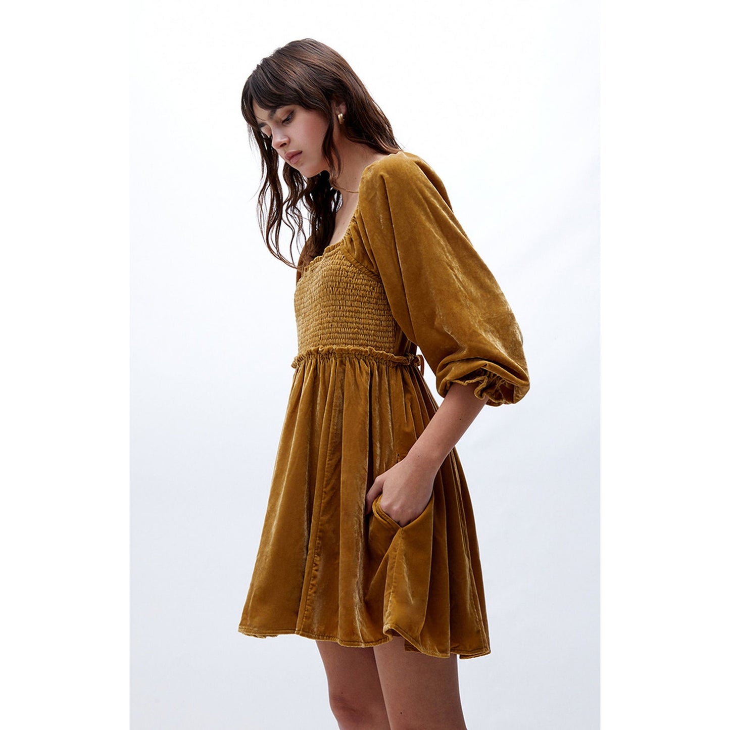Free People Daphne Velvet Long Sleeve Mini Dress