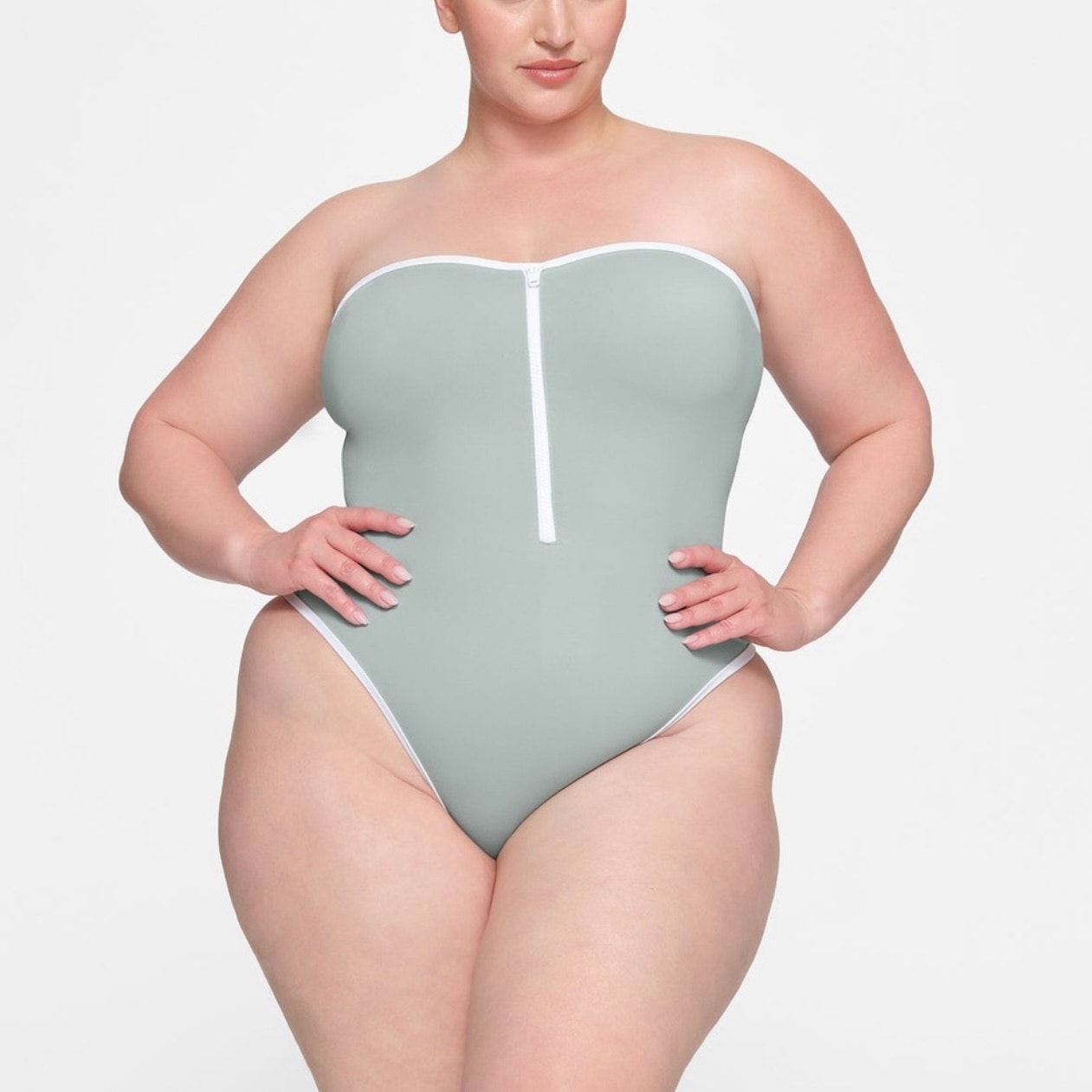 Skims Pacific Blue Sporty Zipper Swim Strapless One Piece