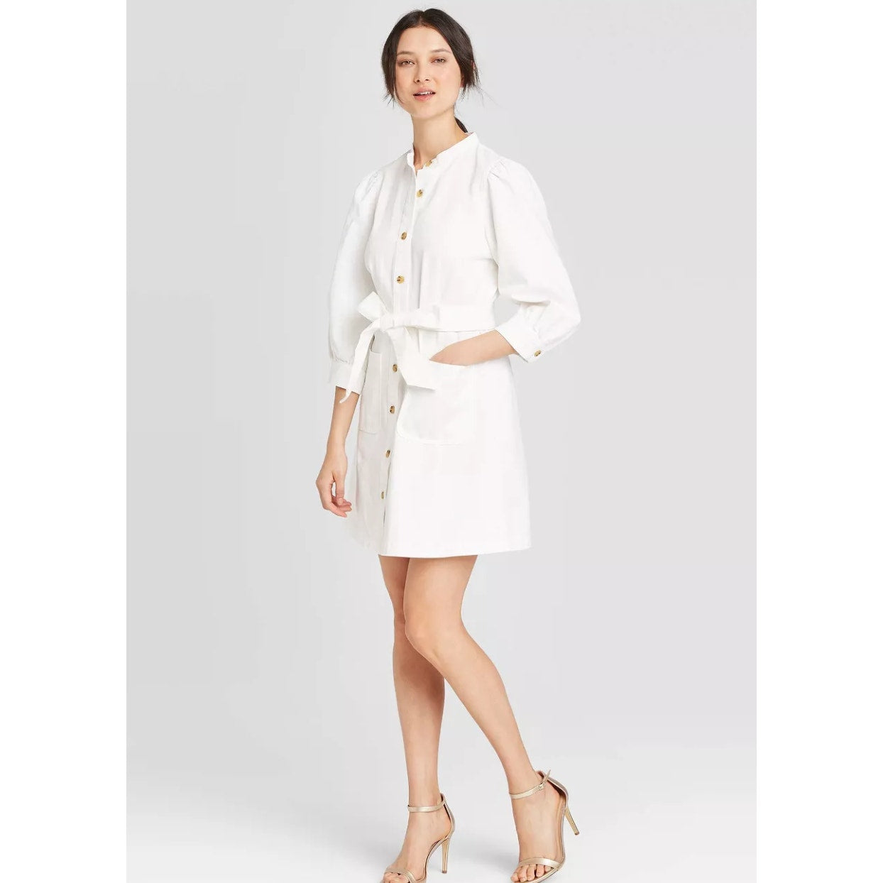 Who. What Wear White Button Up Long Sleeve Denim Dress Size Medium