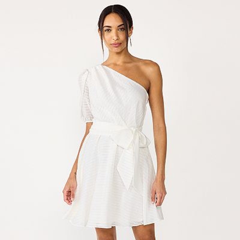 Nine West One Shoulder Fit and Flare Dress