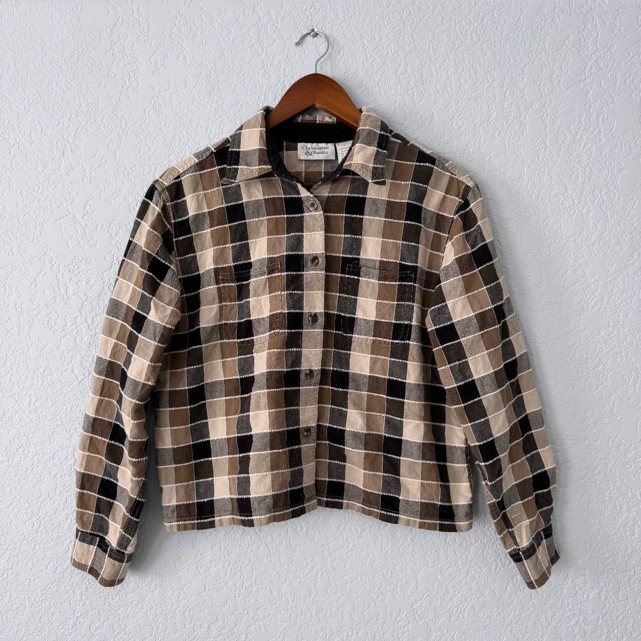 Christopher & Banks Plaid Button Up Denim Jacket