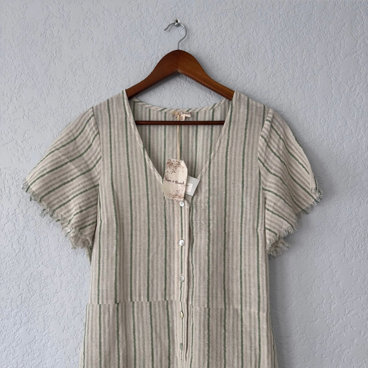 Hem + Thread Striped Short Sleeve Linen Liora Jumpsuit