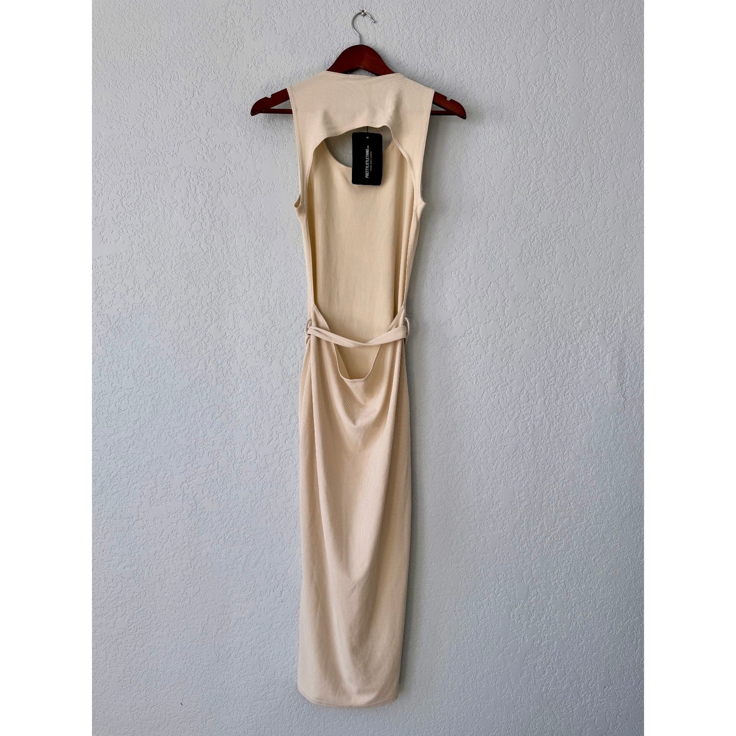 PrettyLittleThing Rib Cut Out Back Tie Waist Midi Dress