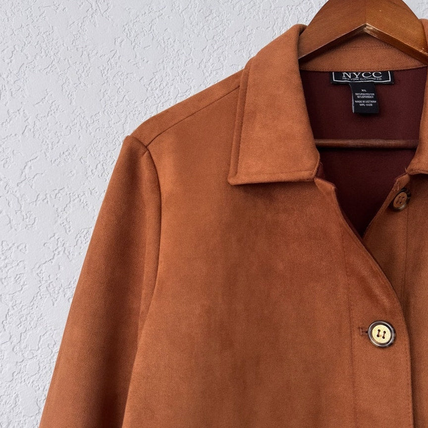 nycc faux suede button up long sleeve jacket
