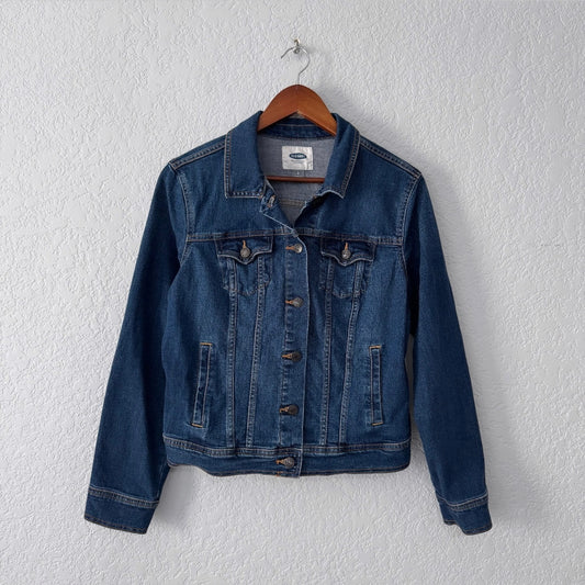 old navy dark wash denim jean button up jacket