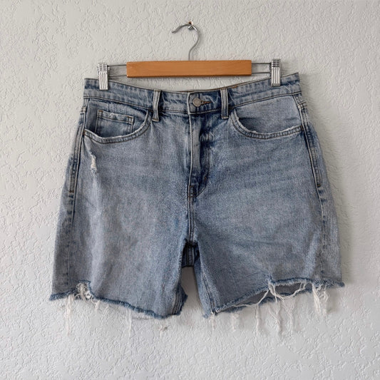 vervet medium wash high waisted denim mom shorts