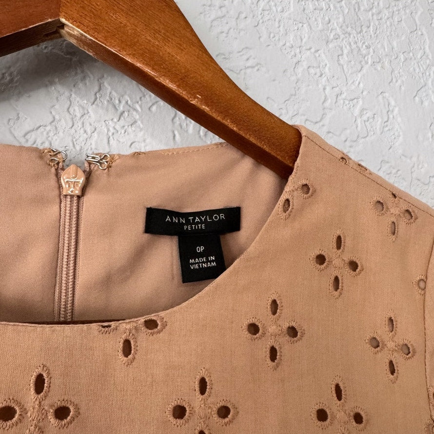ann taylor eyelet short sleeve belted midi dress