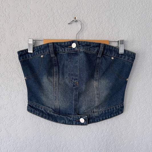 Finesse Dark Wash Denim Strapless Top Size Small