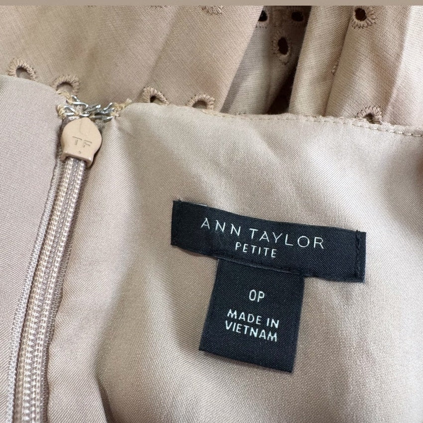ann taylor eyelet short sleeve belted midi dress