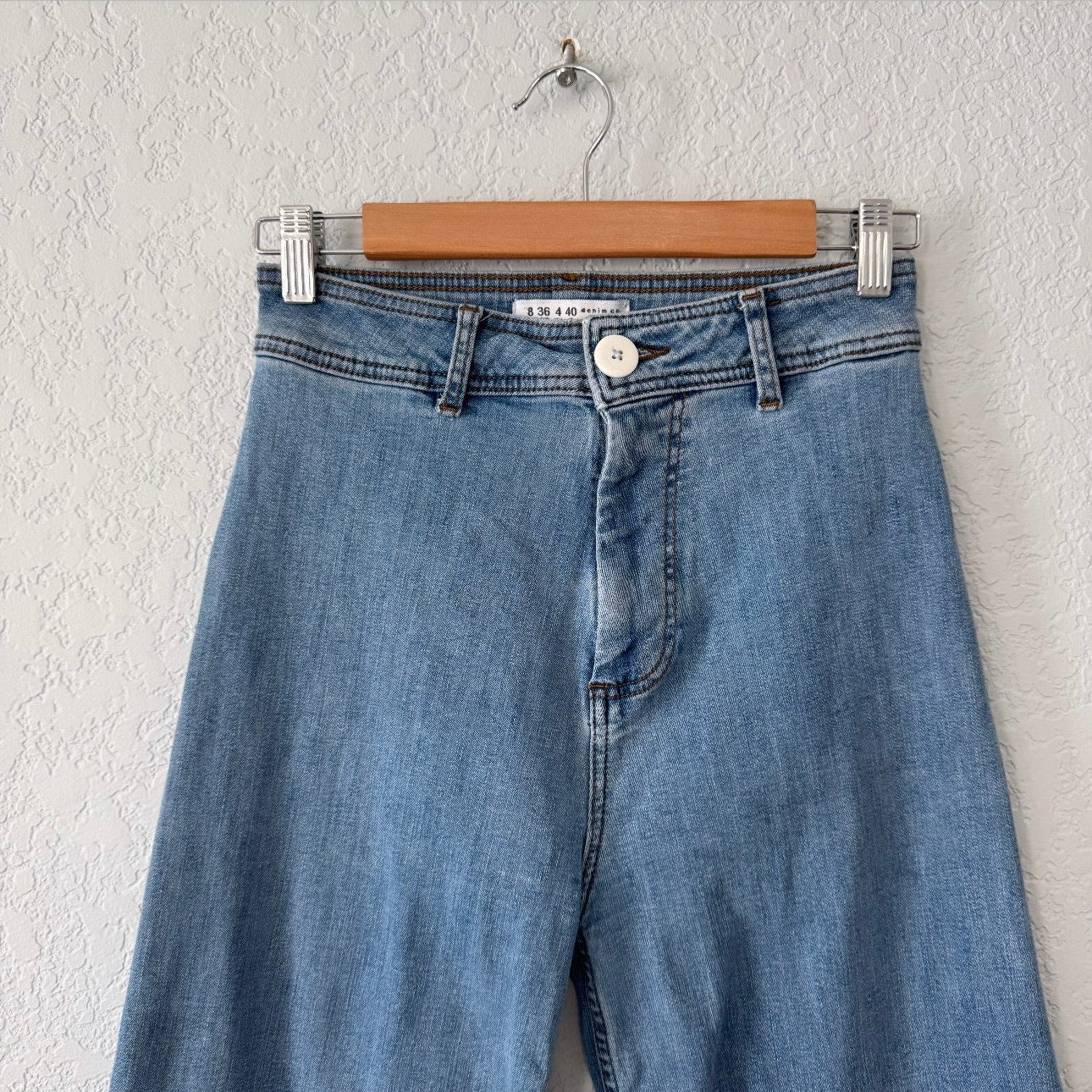 denim co primark cares mid wash blue denim wide leg high waisted jeans size 4