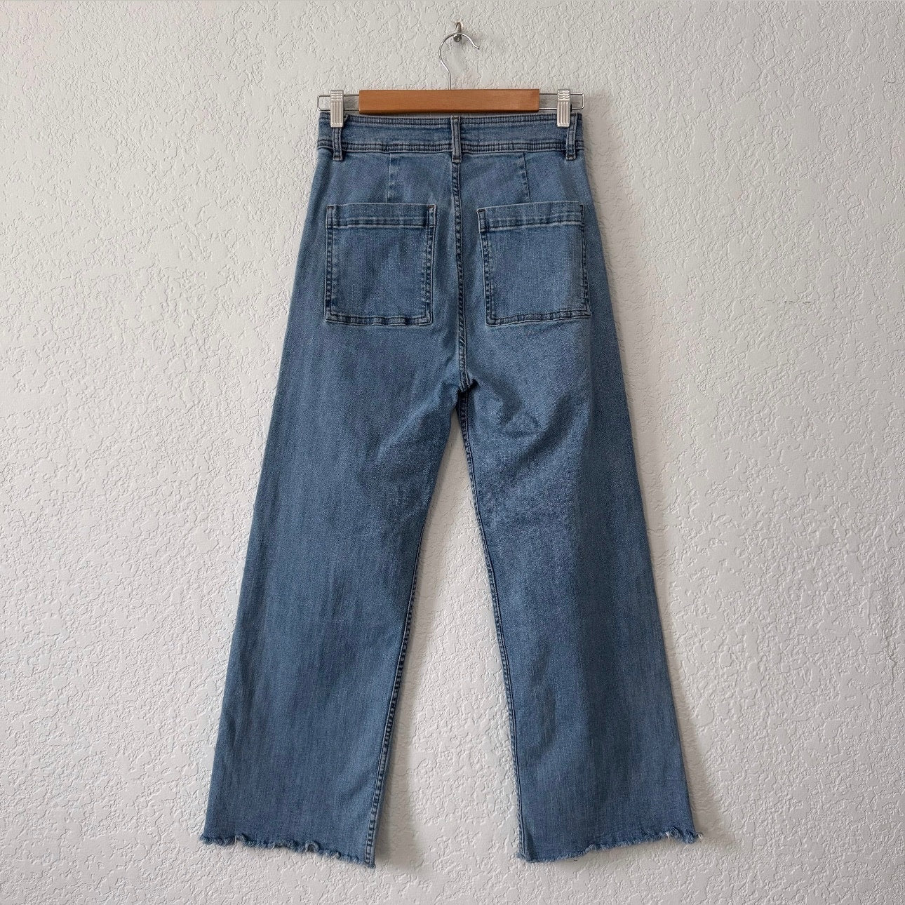 denim co primark cares mid wash blue denim wide leg high waisted jeans size 4