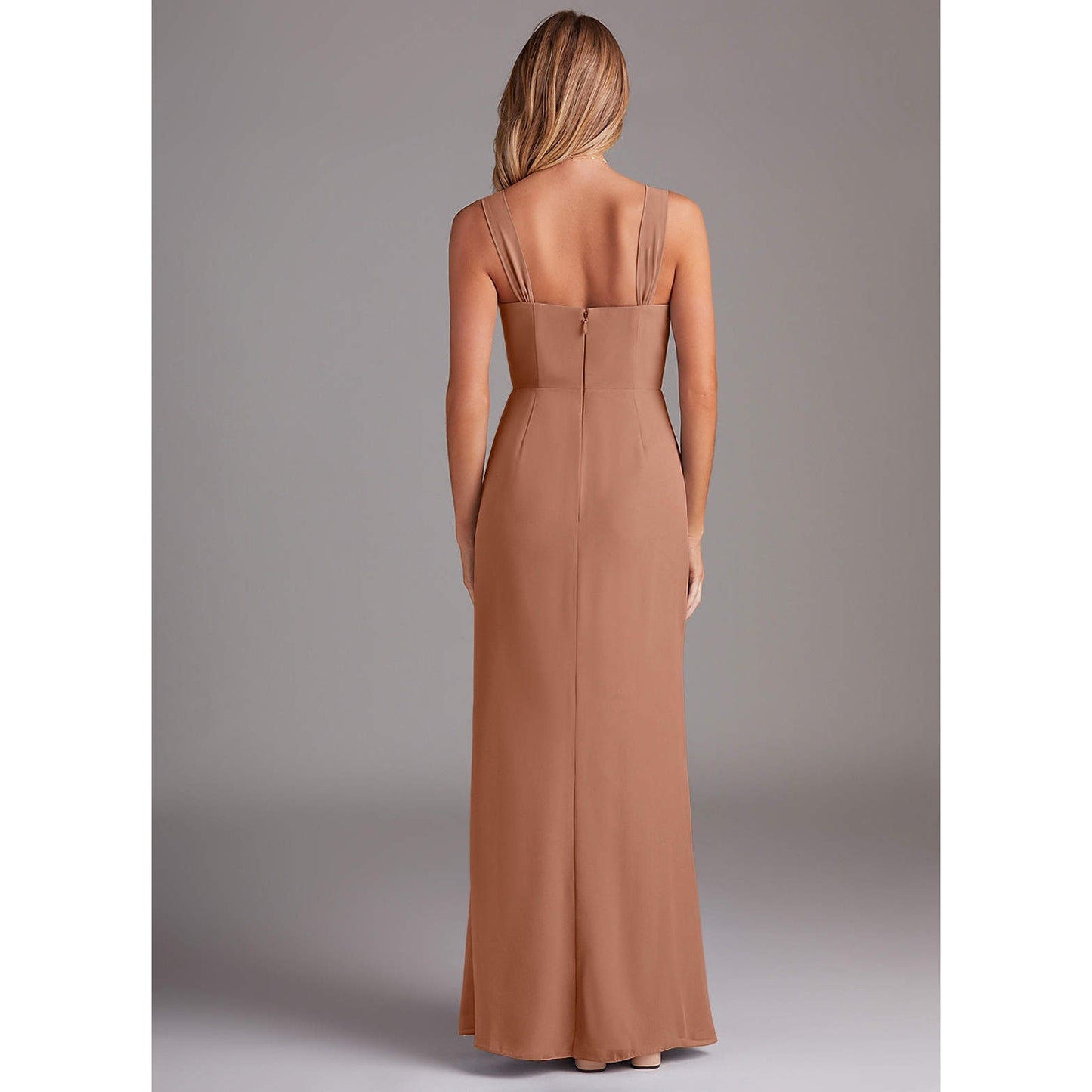 azazie bronzer sleeveless maxi length bridesmaid dress