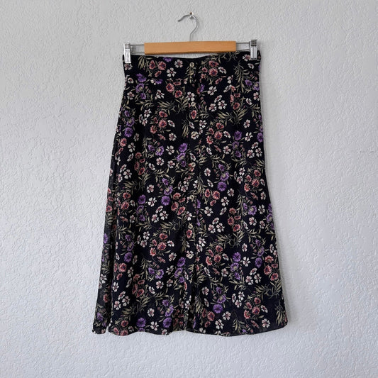 L&B Floral Print Button Front Midi Skirt
