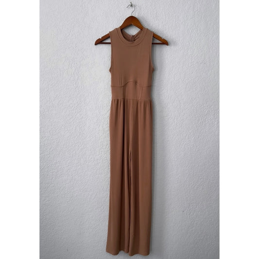 cider sleeveless ribbed crewneck wide leg jumpsuit romper