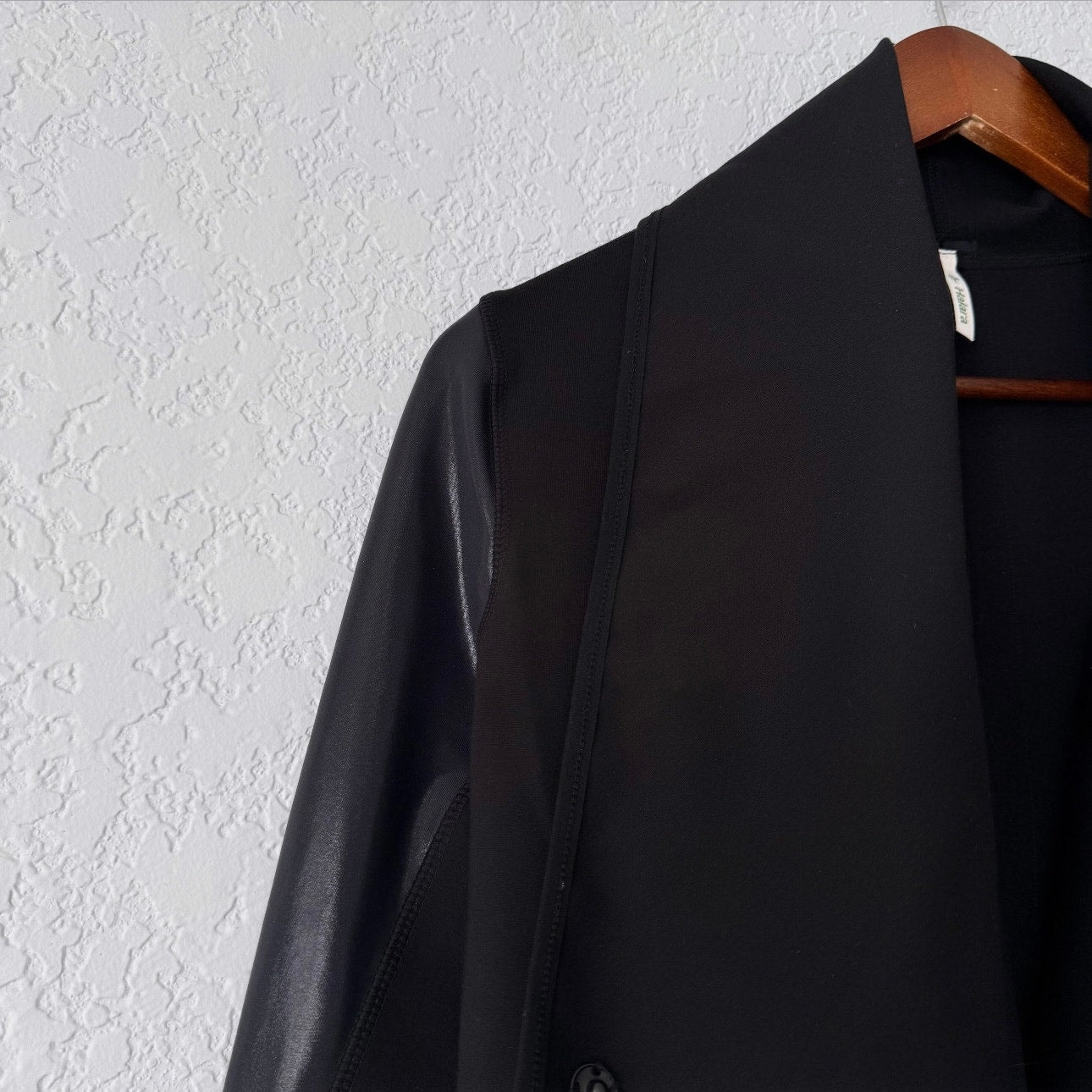 Halara Black Waterfall Faux Leather Patchwork Work Jacket Size Medium