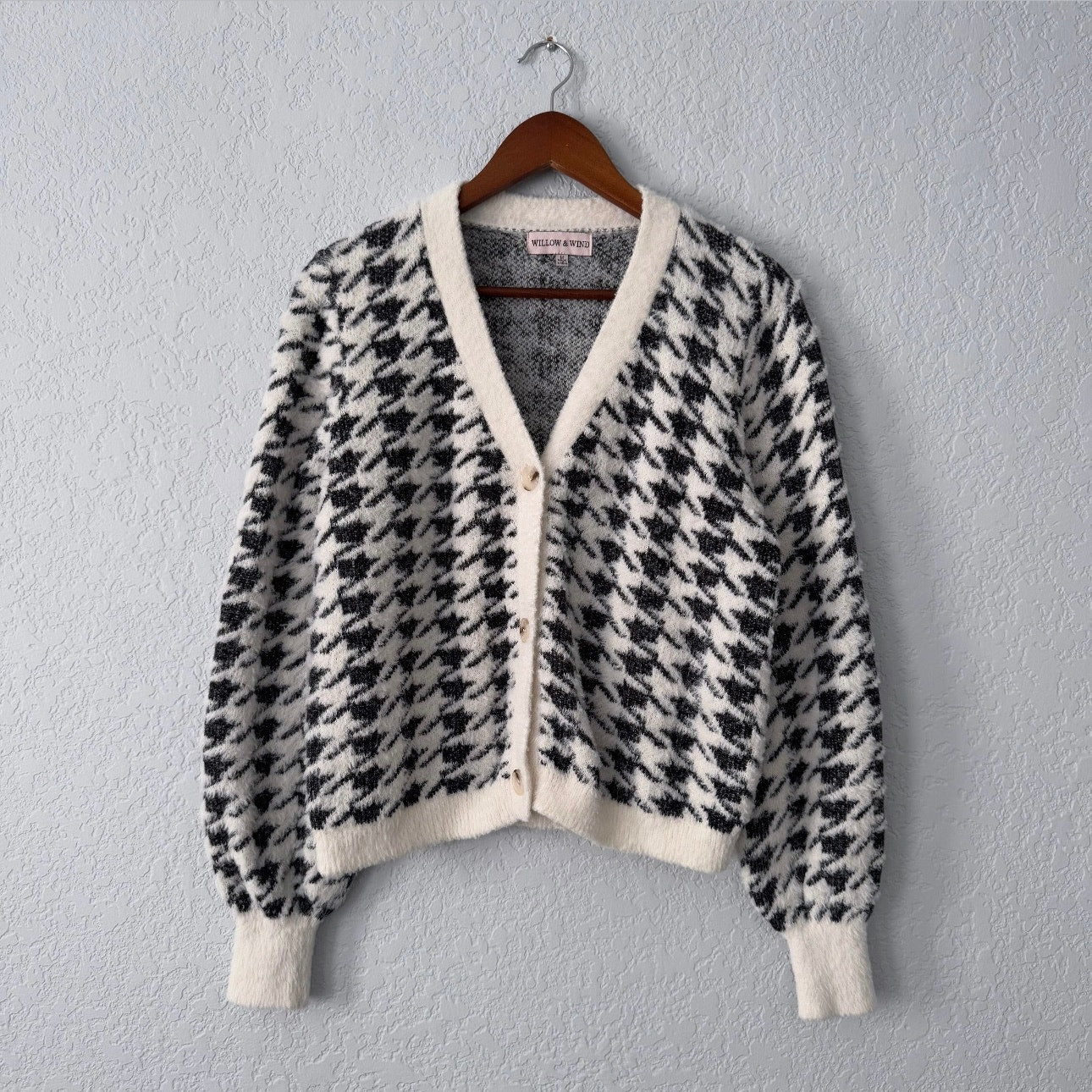 Willow & Wind Fuzzy Patterned Long Sleeve Button Up Sweater