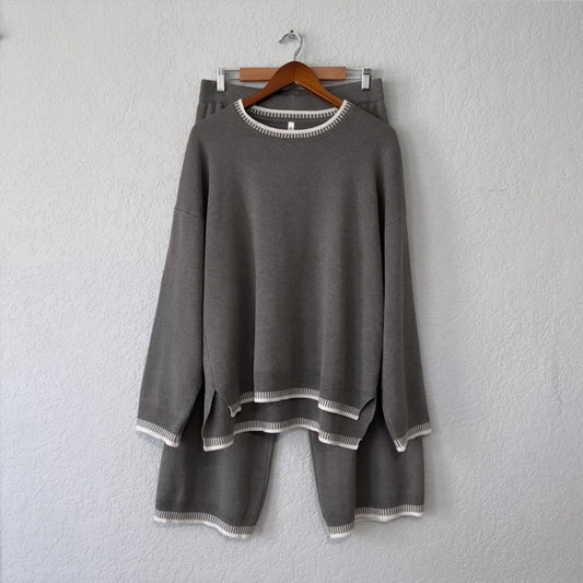 fashion long sleeved wide leg two piece lounge set