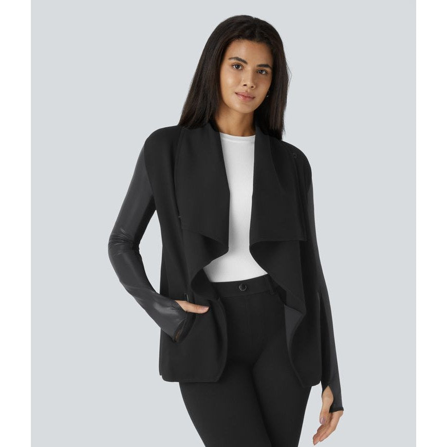 Halara Black Waterfall Faux Leather Patchwork Work Jacket Size Medium