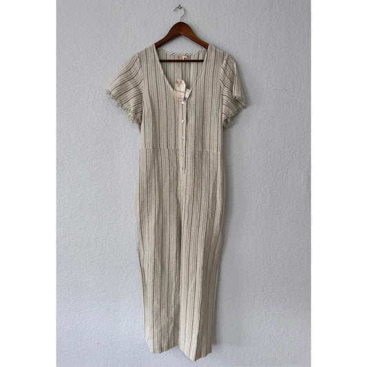 Hem + Thread Striped Short Sleeve Linen Liora Jumpsuit