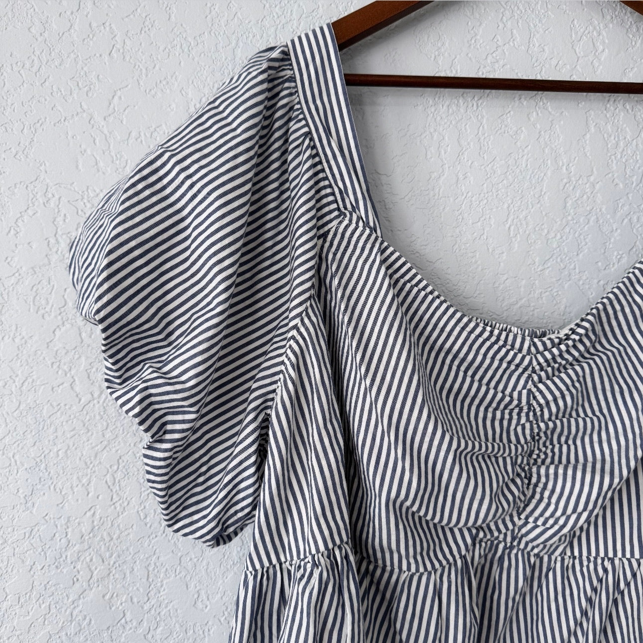 Old Navy Striped Puff-Sleeve Ruched Smocked Babydoll Blouse