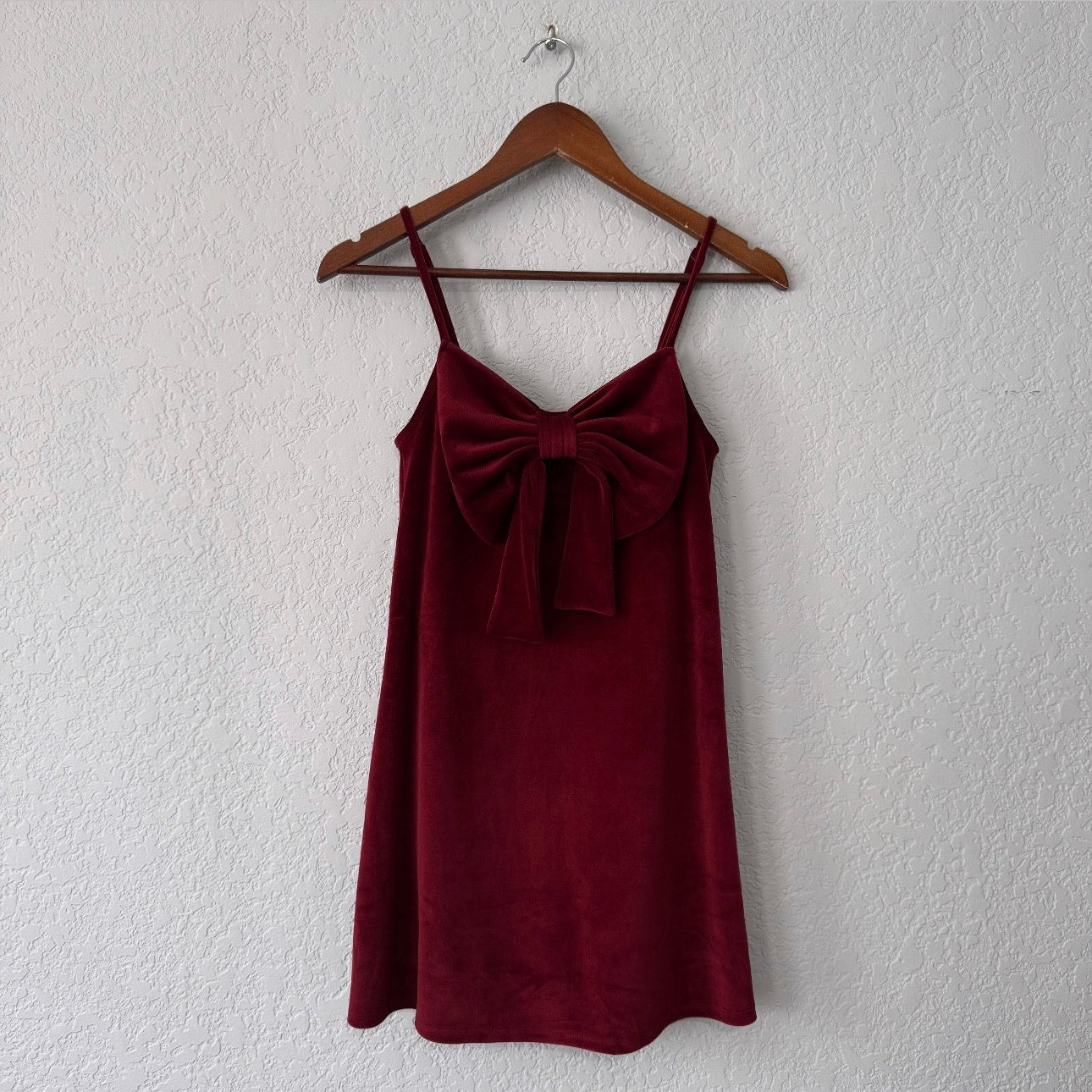 american eagle velvet bow front mini spaghetti strap dress