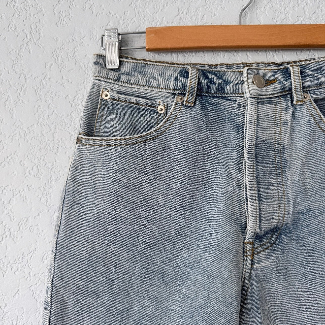 Beige Botany Light Wash Bermuda Jean Shorts