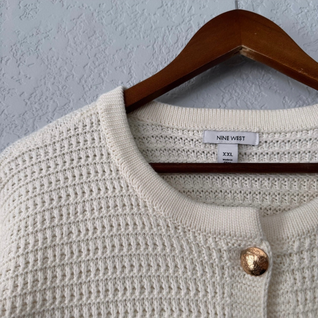 nine west long sleeve textured button-front cardigan
