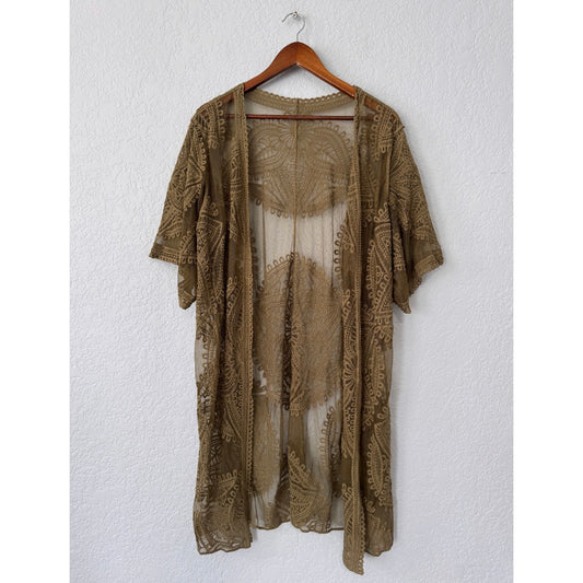 unbranded olive green one size lace kimono shawl