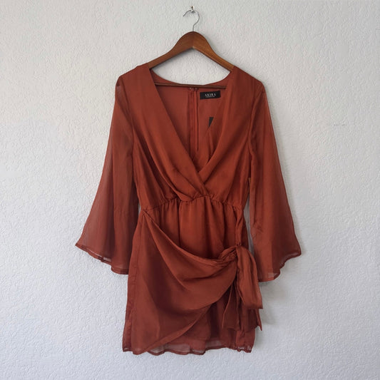 Akira Long Sleeve Faux Wrap Dress