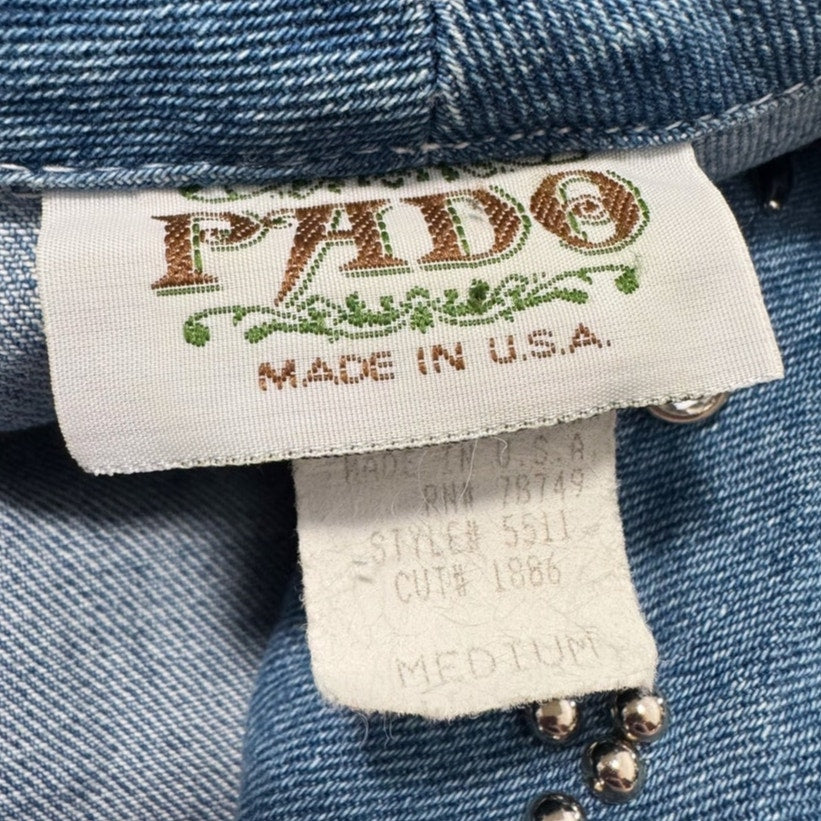 pado vintage embellished blue denim jean blazer jacket