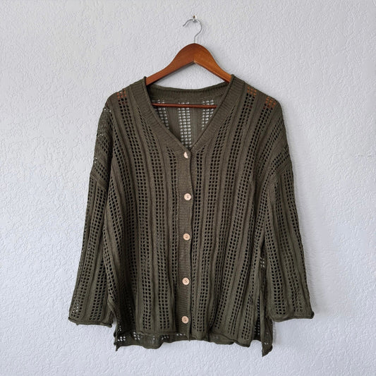 Ubranded Long Sleeve Open Knit Button Up Top