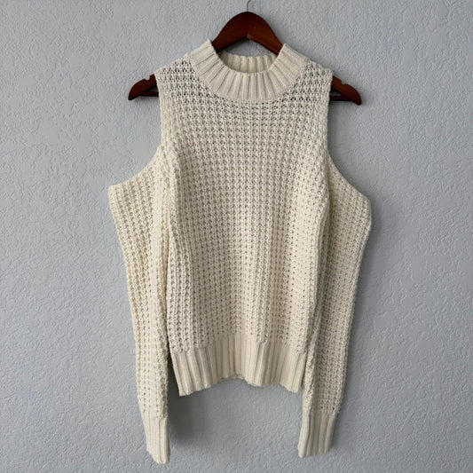 poof beige cold shoulder knit high kneck sweater size medium