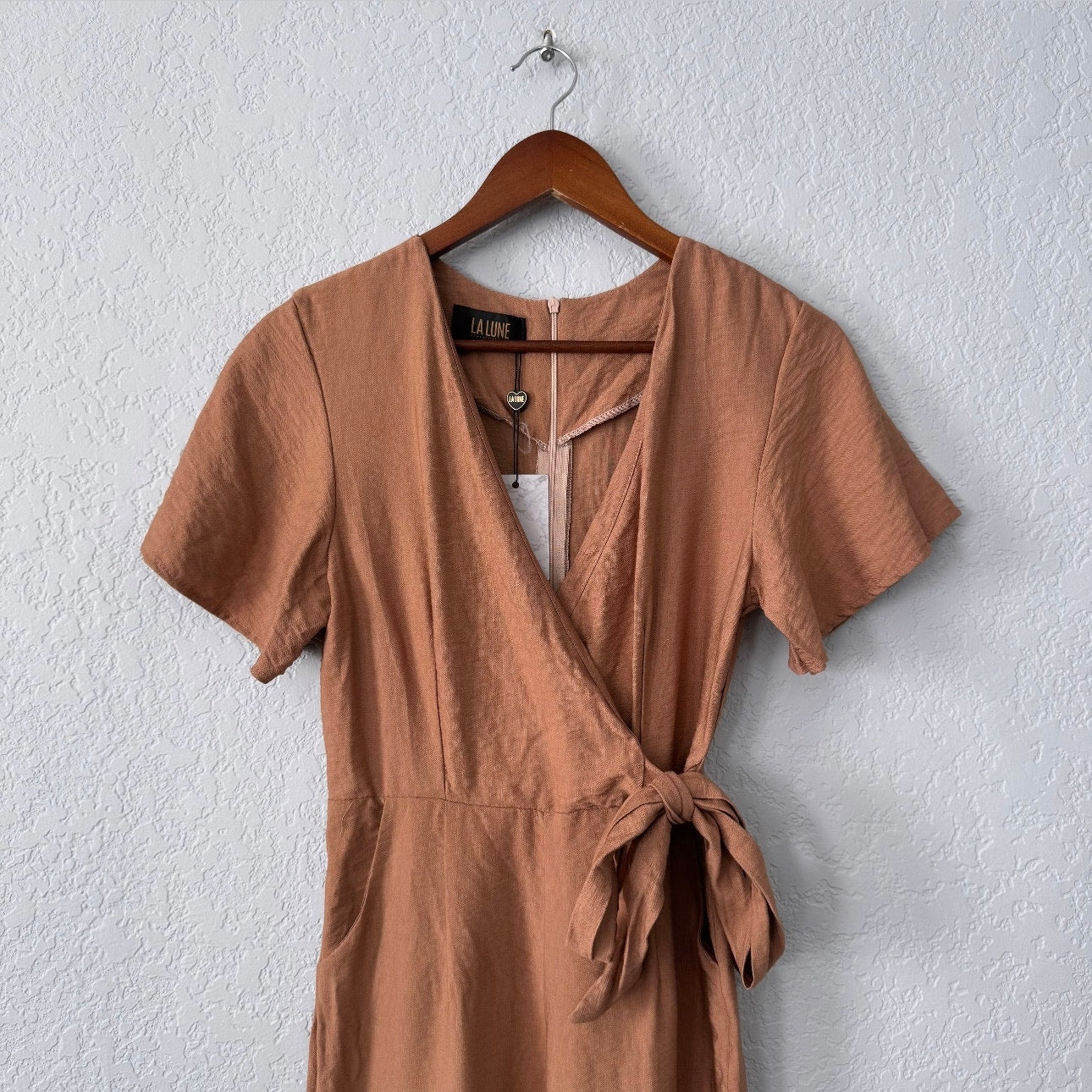 la lune brown short sleeved faux wrap pants romper size small